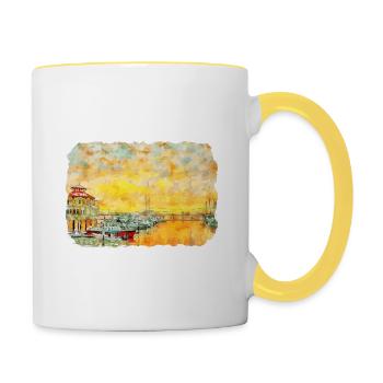 Malaisie Aquarelle Esquisse Dessinée à la Main Illustration - Mug contrasté - blanc/jaune - Droite