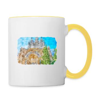 Spain Watercolor Sketch Hand Drawn Illustration - Contrasting Mug - white/yellow - Right