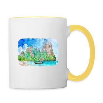 Thaïlande Aquarelle Esquisse Dessinée à la Main Illustration - Mug contrasté - blanc/jaune - Droite