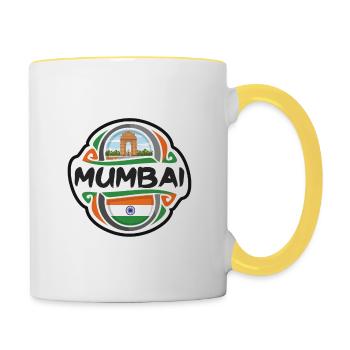 Mumbai India Flag Badge Travel Souvenir Stamp - Contrasting Mug - white/yellow - Right