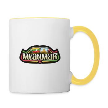 Myanmar Flagge Reise Souvenir Aufkleber Abzeichen Logo - Tasse zweifarbig - Weiß/Gelb - Rechts
