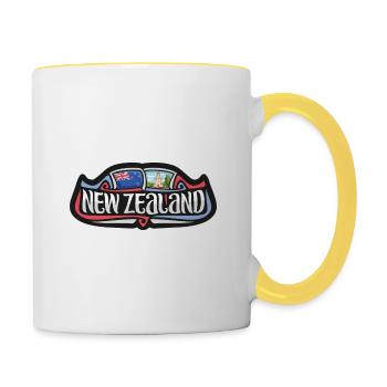 Neuseeland Flagge Reise Souvenir Sticker Badge Log - Tasse zweifarbig - Weiß/Gelb - Rechts