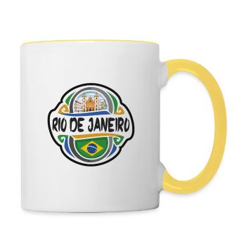 Rio de Janeiro Brésil Drapeau Voyage Souvenir Badge S - Mug contrasté - blanc/jaune - Droite