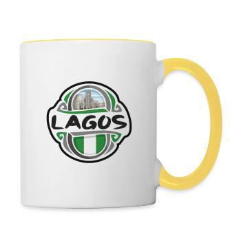 Lagos Nigeria Drapeau Badge Souvenir de Voyage Timbre Souvenir - Mug contrasté - blanc/jaune - Droite