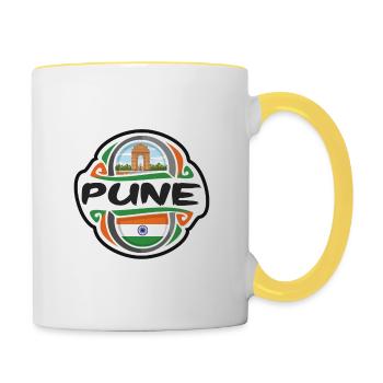 Pune India Flag Badge Souvenir de voyage - Mug contrasté - blanc/jaune - Droite