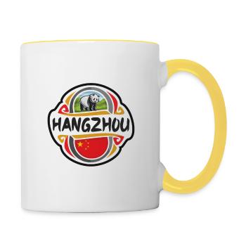 Hangzhou China Flagge Abzeichen Reise Souvenir Briefmarke - Tasse zweifarbig - Weiß/Gelb - Rechts