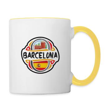 Barcelona Spanien Flagge Abzeichen Reise Souvenir Stempel - Tasse zweifarbig - Weiß/Gelb - Rechts