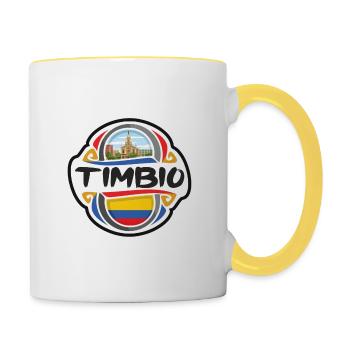 Timbio Colombie Drapeau Badge Voyage Souvenir Timbre - Mug contrasté - blanc/jaune - Droite