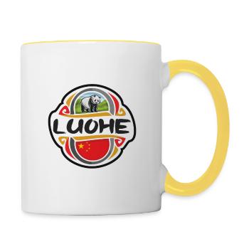 Luohe China Flag Badge Souvenir de Voyage Timbre - Mug contrasté - blanc/jaune - Droite