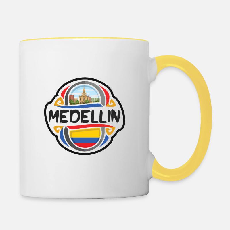 Medellin Colombie Drapeau Badge Voyage Souvenir Timbre - Mug contrasté - blanc/jaune