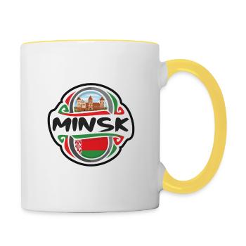 Minsk Biélorussie Drapeau Badge Voyage Souvenir Timbre - Mug contrasté - blanc/jaune - Droite