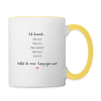 Trauzeugin fragen Geschenk Antrag - Tasse zweifarbig - Weiß/Gelb - Rechts