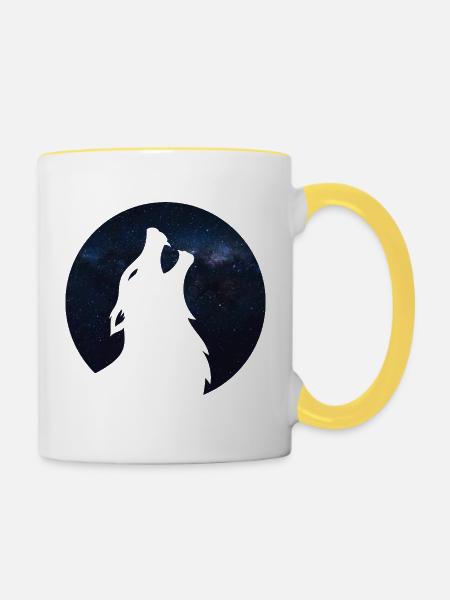 Wolf silhouette Galaxy - Tasse zweifarbig - Weiß/Gelb