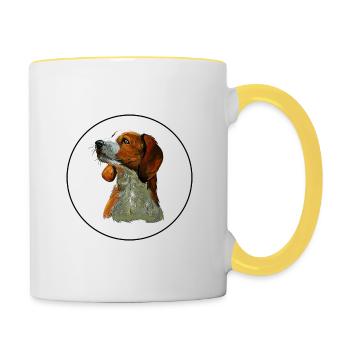 American English Coonhound Dog Sketch Illustration - Contrasting Mug - white/yellow - Right