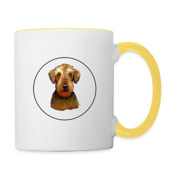 Airedale Terrier Hund Aquarell Illustration - Tasse zweifarbig - Weiß/Gelb - Rechts