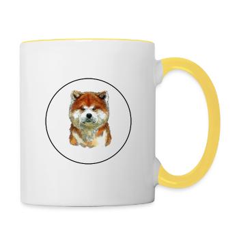 Akita Hund Aquarell Farbe Illustration - Tasse zweifarbig - Weiß/Gelb - Rechts