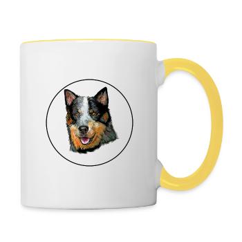 Australische Stumpy Tail Cattle Dog Illustration - Tasse zweifarbig - Weiß/Gelb - Rechts