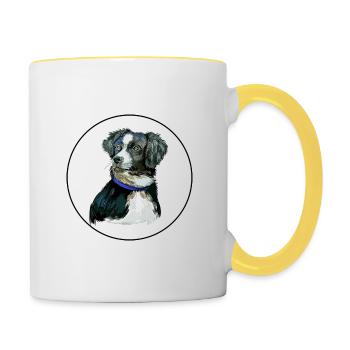 Australian Shepherd Dog Watercolor Illustration - Contrasting Mug - white/yellow - Right