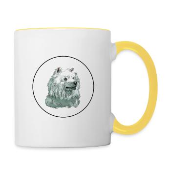 American Eskimo Dog Aquarelle Illustration - Mug contrasté - blanc/jaune - Droite