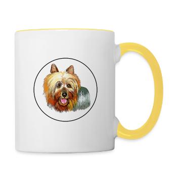 Australian Silky Terrier Dog Watercolor Illustrati - Contrasting Mug - white/yellow - Right