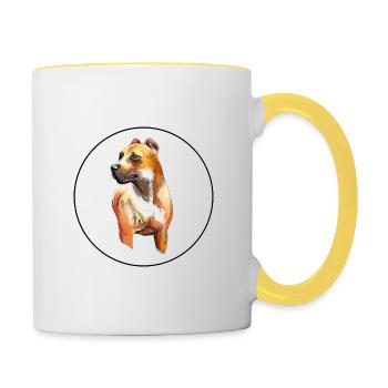 Alano Espanol Hund Aquarell Skizze Illustration - Tasse zweifarbig - Weiß/Gelb - Rechts