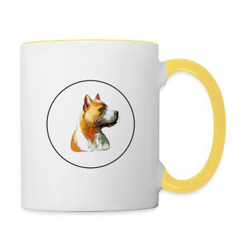 American Pit Bull Terrier Hund Aquarell Illustrat - Tasse zweifarbig - Weiß/Gelb - Rechts