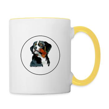 Appenzeller Sennenhund Hunde Aquarell Illustration - Tasse zweifarbig - Weiß/Gelb - Rechts