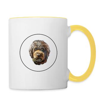 Barbet Hund Aquarell Farbe Illustration - Tasse zweifarbig - Weiß/Gelb - Rechts