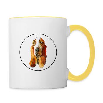 Basset Hound Dog Aquarelle Illustration - Mug contrasté - blanc/jaune - Droite