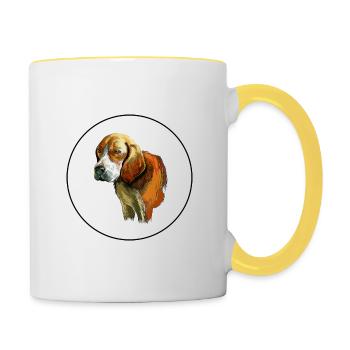 Beagle-Harrier Scent Hound Dog Sketch Illustration - Contrasting Mug - white/yellow - Right