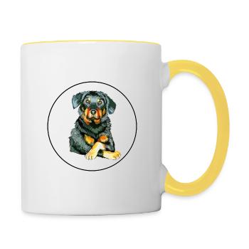 Beauceron Hund Aquarell Skizze Illustration - Tasse zweifarbig - Weiß/Gelb - Rechts