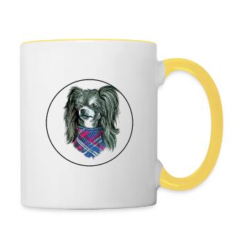 Chinesischer Schopfhund Aquarell Skizze Illustration - Tasse zweifarbig - Weiß/Gelb - Rechts