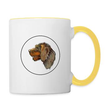 Cesky Fousek Aquarelle de chien Illustration - Mug contrasté - blanc/jaune - Droite