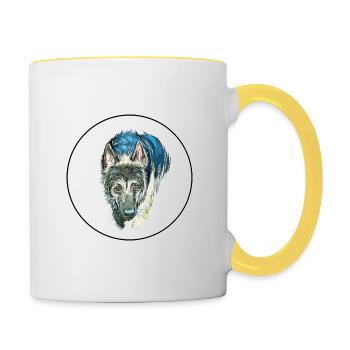Osteuropäischer Schäferhund Aquarell Illustration - Tasse zweifarbig - Weiß/Gelb - Rechts