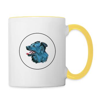 Illustration de l’aquarelle du chien de berger croate - Mug contrasté - blanc/jaune - Droite