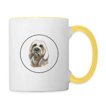 Dandie Dinmont Terrier Dog Watercolor Illustration - Contrasting Mug - white/yellow - Right