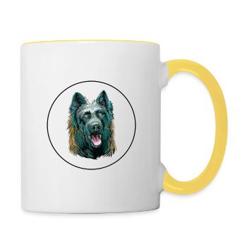 Dutch Shepherd Dog Watercolor Art Illustration - Contrasting Mug - white/yellow - Right