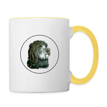 Katalanischer Schäferhund Aquarell Illustration - Tasse zweifarbig - Weiß/Gelb - Rechts
