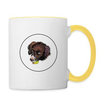 Drentsche Patrijshond Hund Aquarell Illustration - Tasse zweifarbig - Weiß/Gelb - Rechts