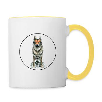 Tschechoslowakischer Wolfshund Hund Aquarell Illustratio - Tasse zweifarbig - Weiß/Gelb - Rechts