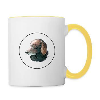 Curly Coated Retriever Hund Aquarell Illustration - Tasse zweifarbig - Weiß/Gelb - Rechts