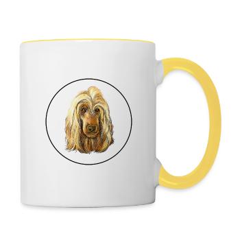 English Cocker Spaniel Hund Aquarell Illustration - Tasse zweifarbig - Weiß/Gelb - Rechts
