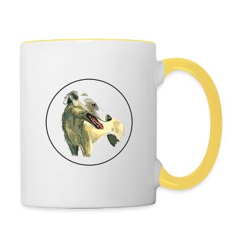 Illustration de l’aquarelle du chien Whippet anglais - Mug contrasté - blanc/jaune - Droite