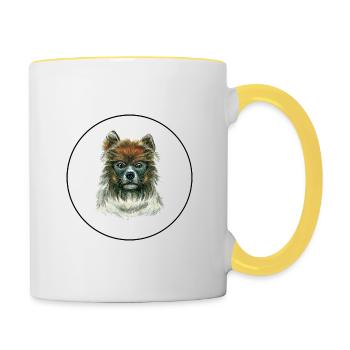 Hunde Aquarell Gemälde Illustration - Tasse zweifarbig - Weiß/Gelb - Rechts