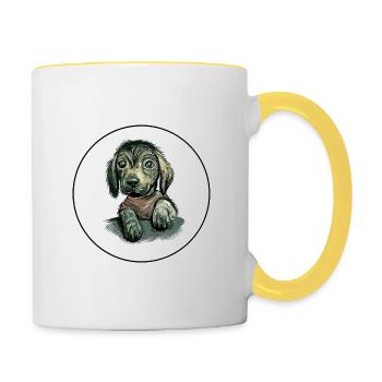 Illustration de l’aquarelle du chien sans poils mexicain - Mug contrasté - blanc/jaune - Droite