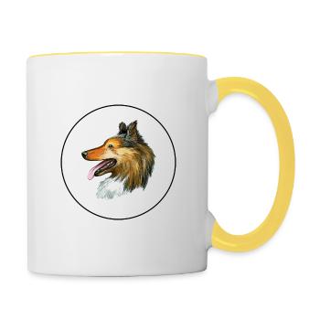 Rough Collie Dog Aquarell Illustration - Tasse zweifarbig - Weiß/Gelb - Rechts