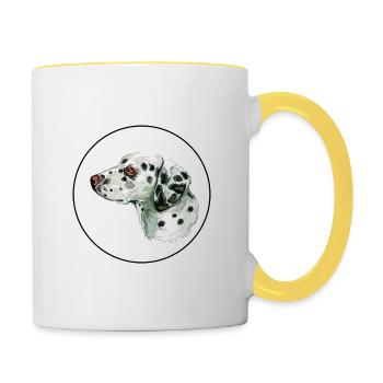 Illustration de l’aquarelle du chien dalmate - Mug contrasté - blanc/jaune - Droite