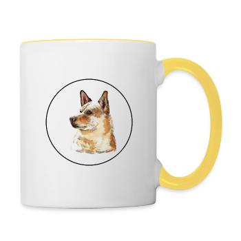 Kanaan Hund Aquarell Farbe Illustration - Tasse zweifarbig - Weiß/Gelb - Rechts