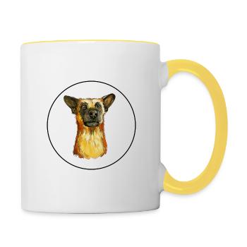 Illustration de l’aquarelle du chien Chinook - Mug contrasté - blanc/jaune - Droite
