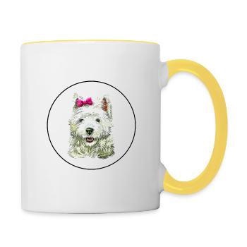 Cairn Terrier Dog Watercolor Sketch Illustration - Contrasting Mug - white/yellow - Right